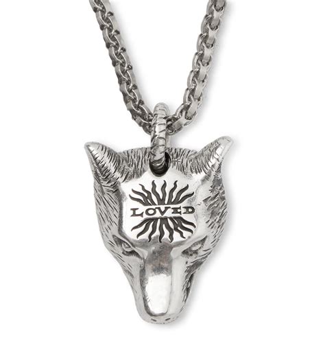 anger forest wolf head necklace in silver gucci|anger forest wolf head necklace.